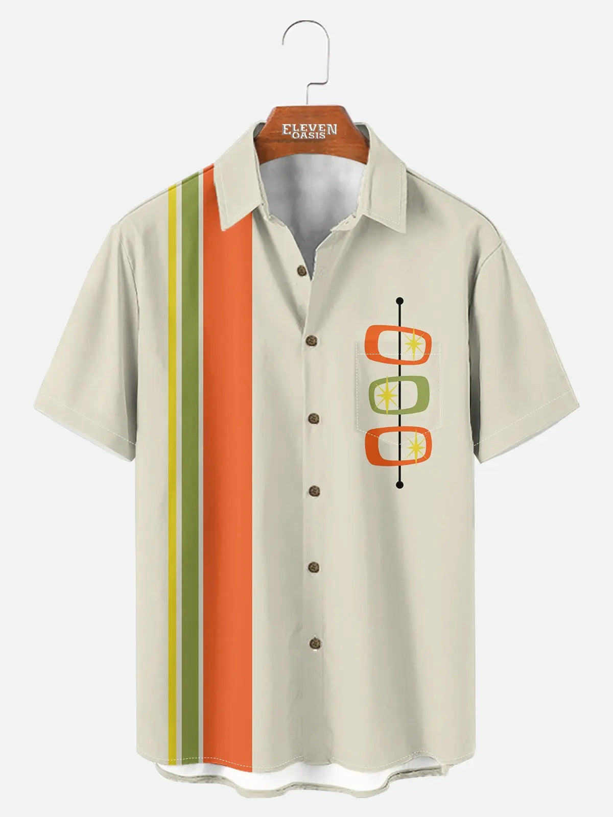 Men's Mid-Century Modern Atomic Bowling Short Sleeve Shirt ElevenOasis