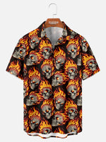 Tall Men's Flaming Skull Halloween Short Sleeve Shirt ElevenOasis