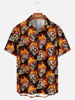 Tall Men's Flaming Skull Halloween Short Sleeve Shirt ElevenOasis