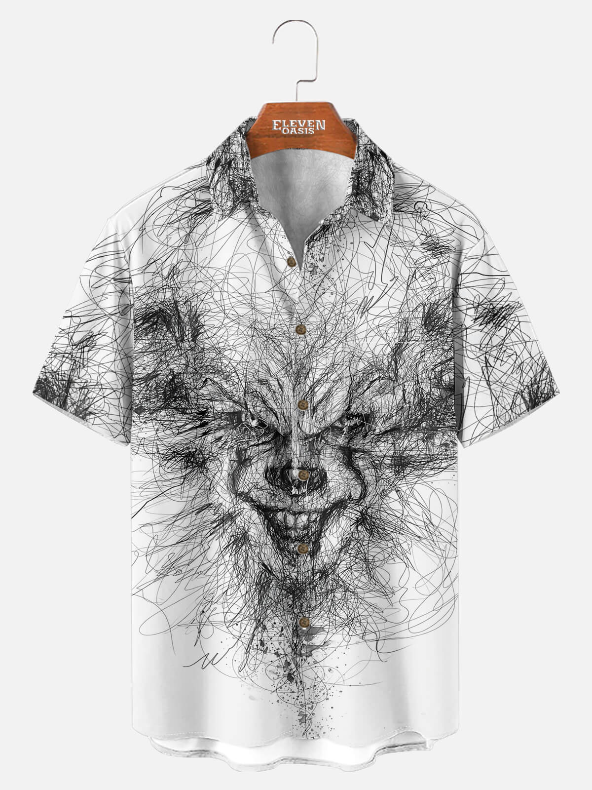 Tall Men's IT Pennywise Sketch Halloween Short Sleeve Shirt Eleven Oasis