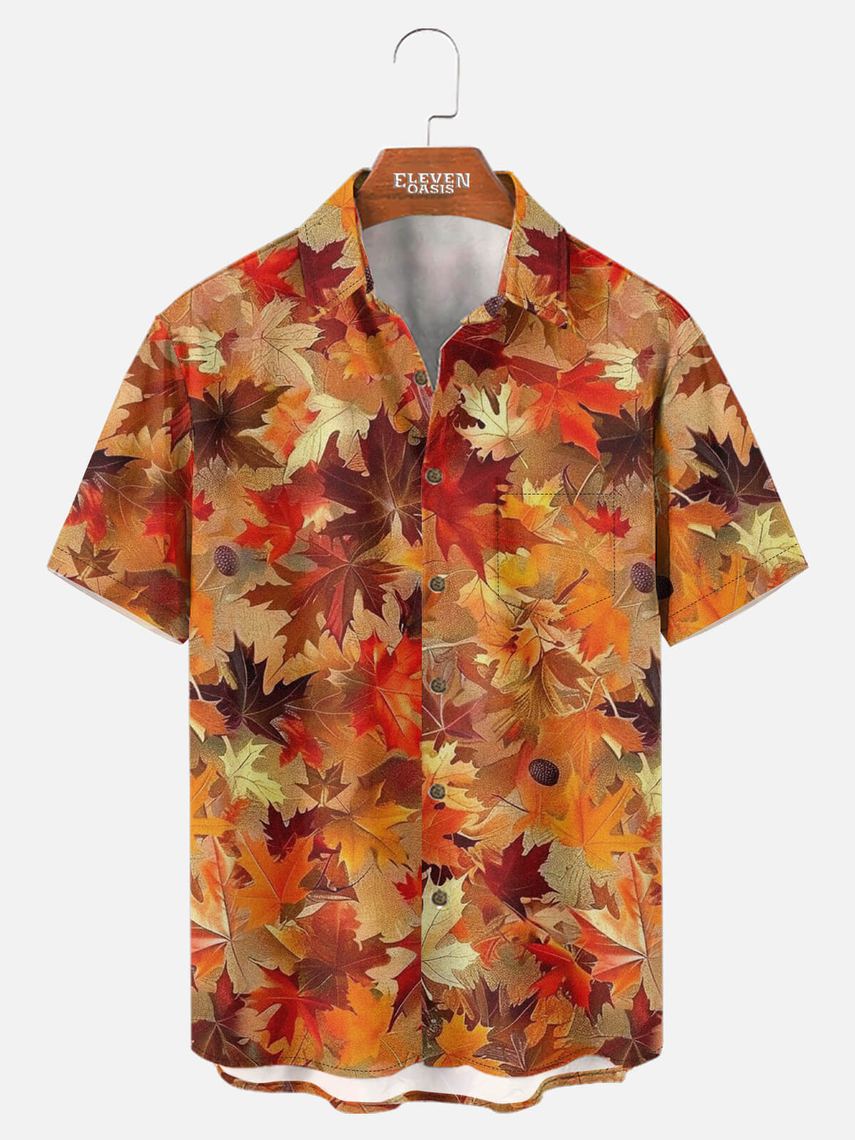 Men's Fall Harvest Leaves Short Sleeve Shirt ElevenOasis