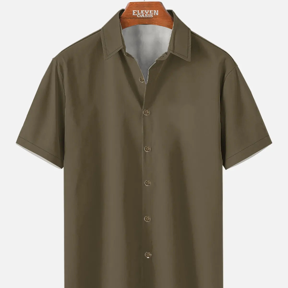 Tall Men's Casual Linen-Feel Printed Solid Color Button Short Sleeve Shirt ElevenOasis