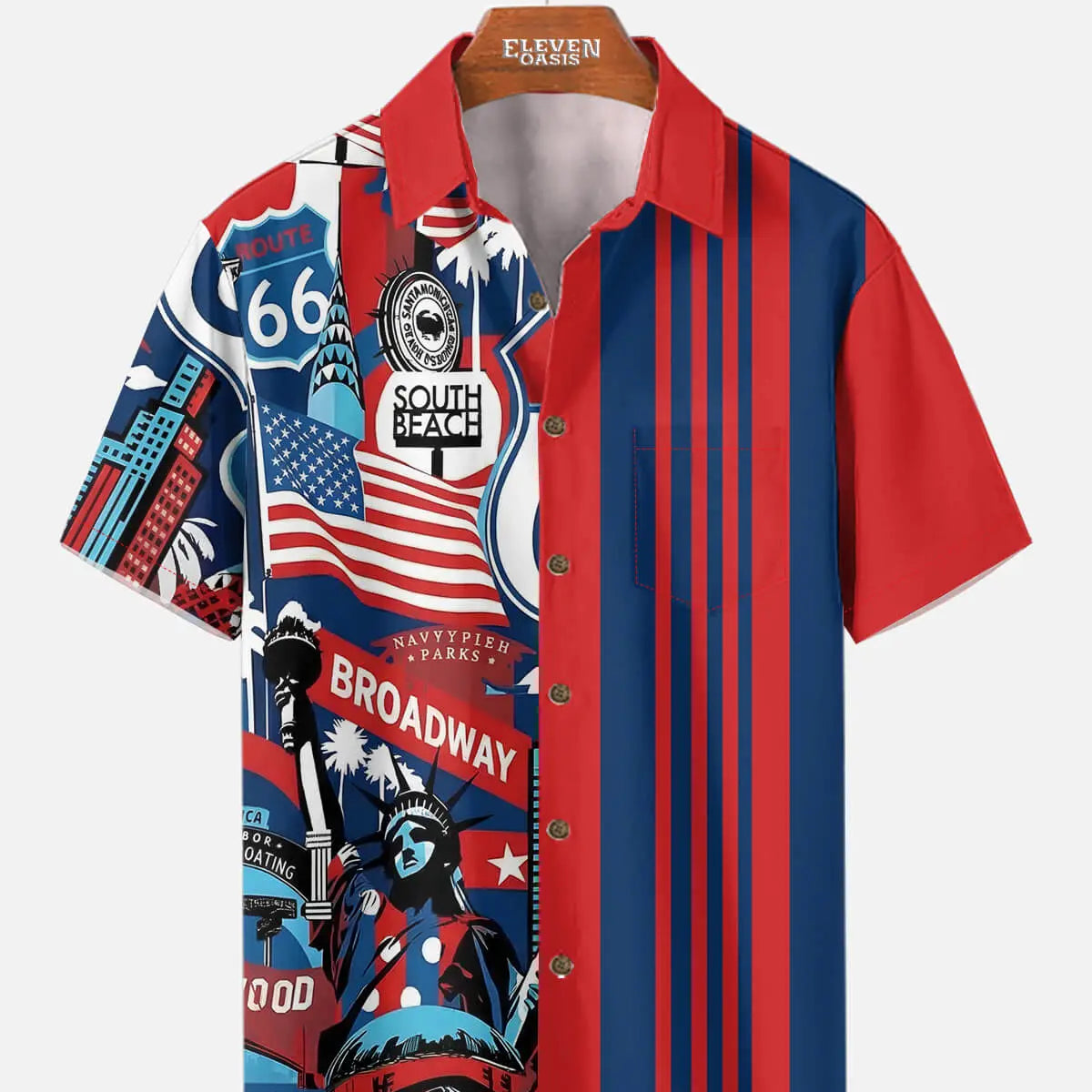 Tall Men's American Road Trip Collage Short Sleeve Shirt Eleven Oasis