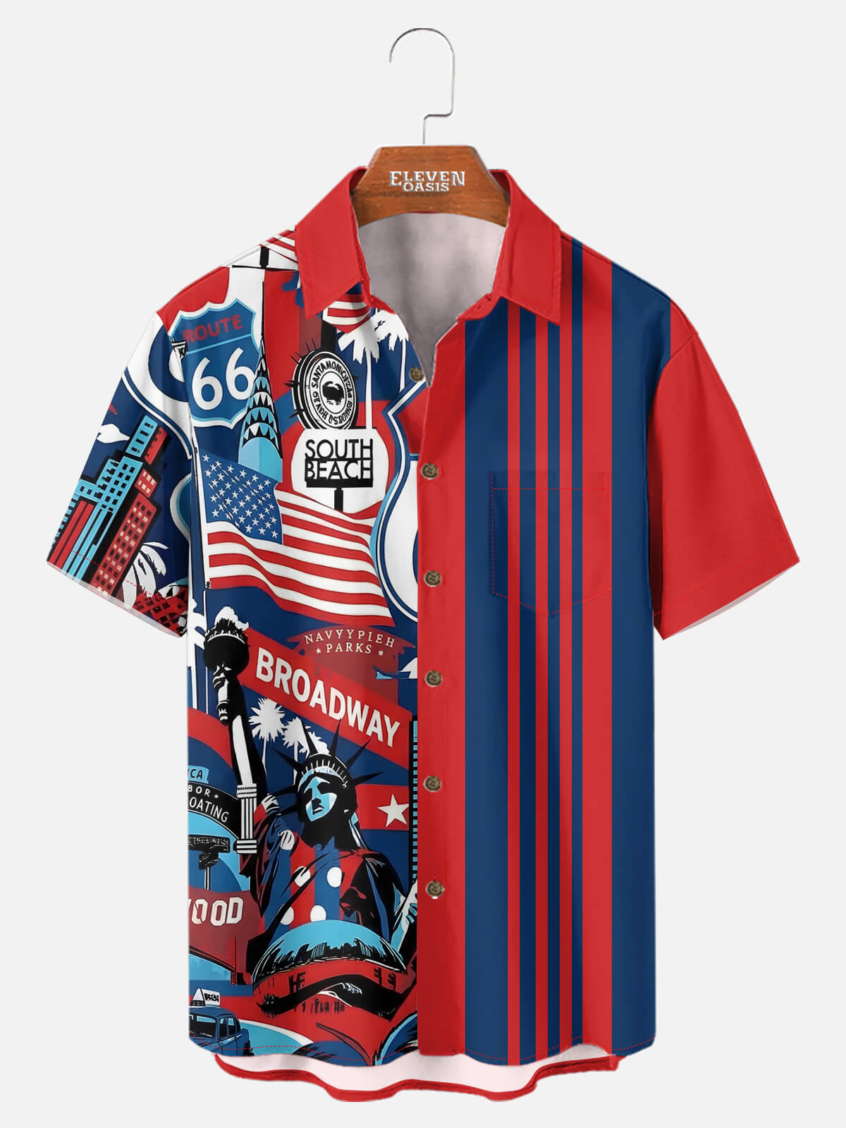 Tall Men's American Road Trip Collage Short Sleeve Shirt Eleven Oasis