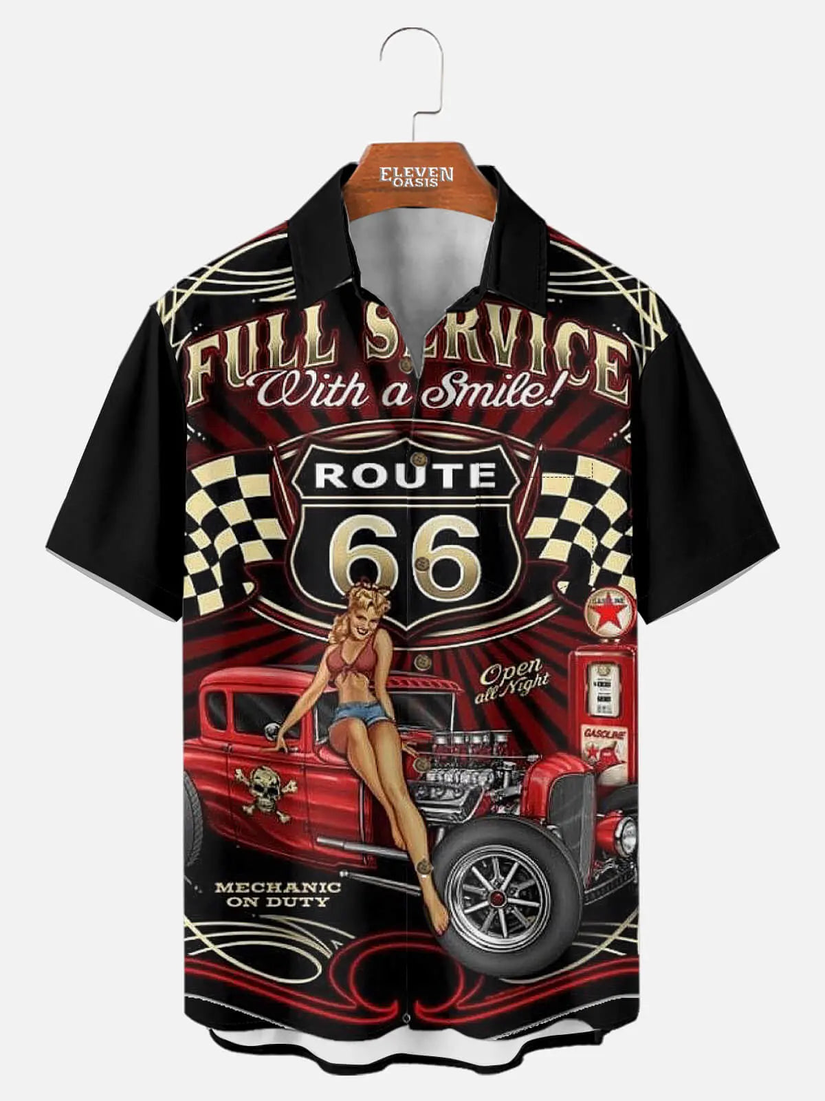 Tall Men's Route 66 Pin-Up Hot Rod Short Sleeve Shirt Eleven Oasis