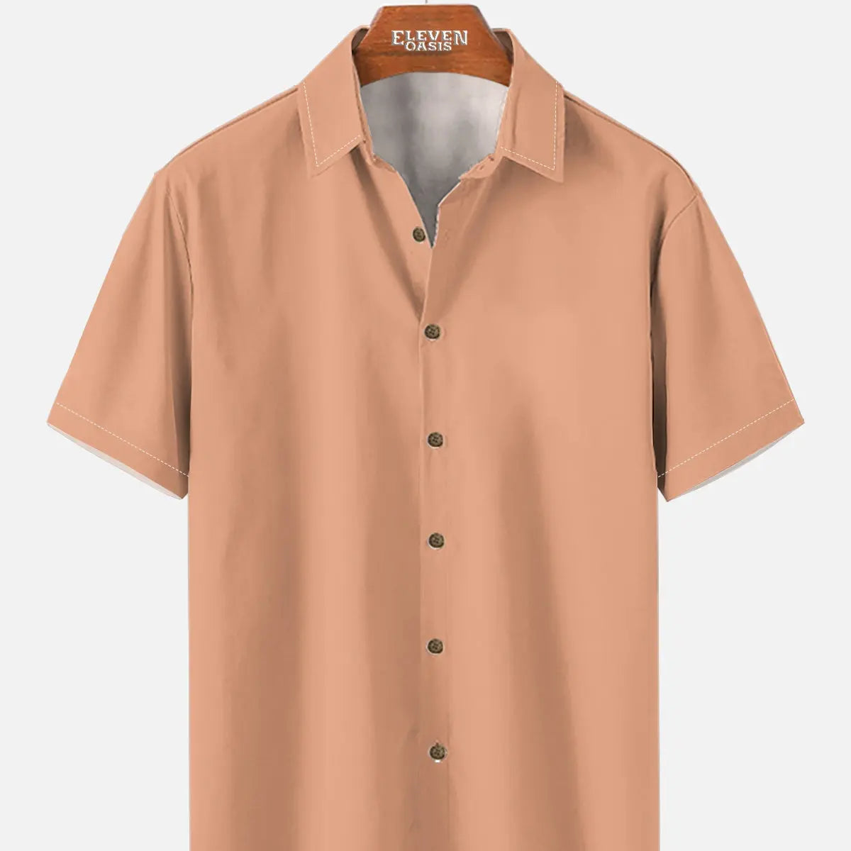 Tall Men's Casual Linen-Feel Printed Solid Color Button Short Sleeve Shirt ElevenOasis