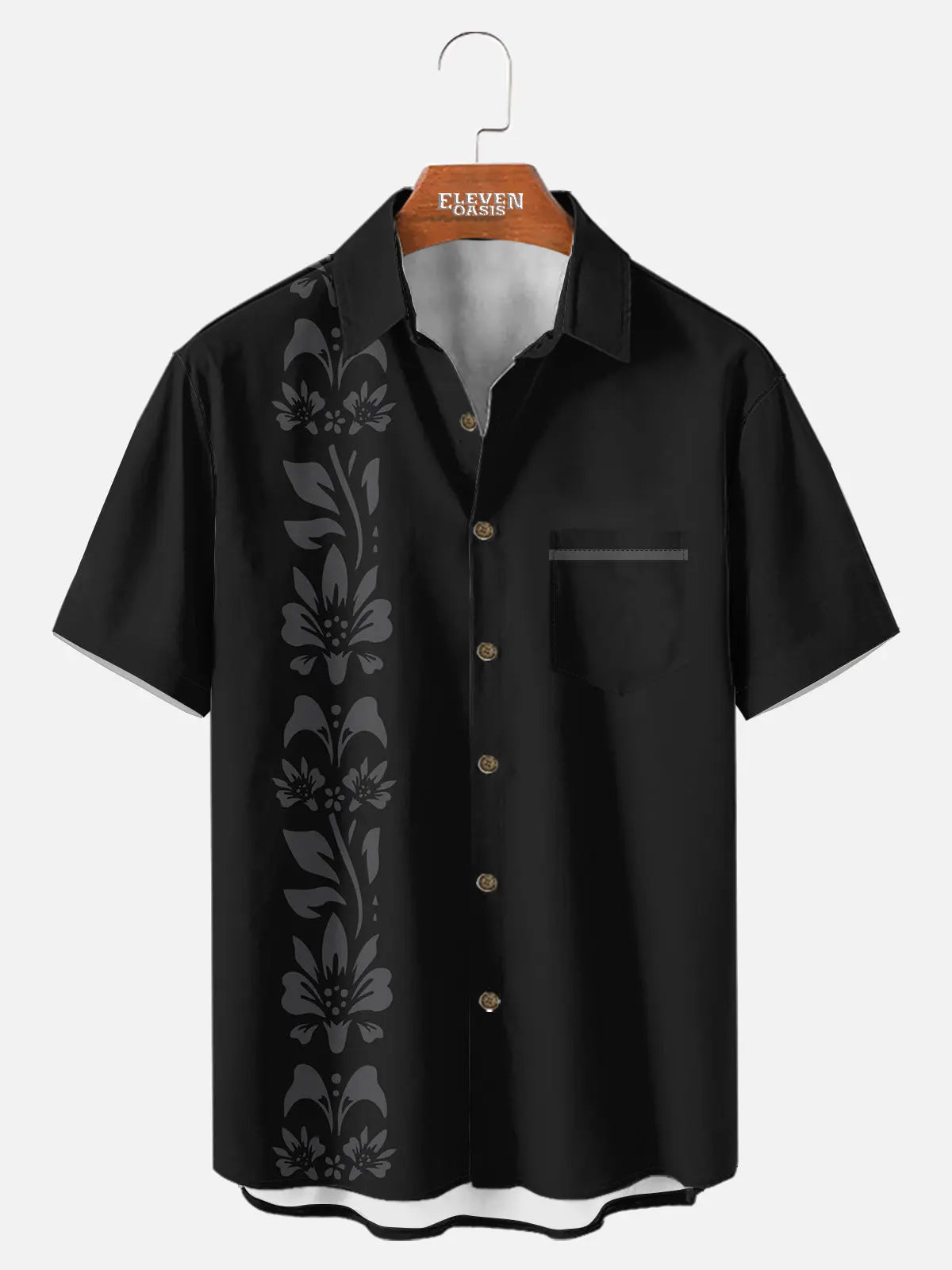 Men's Unilateral Striped Flower Vacation Casual Short Sleeve Shirt ElevenOasis