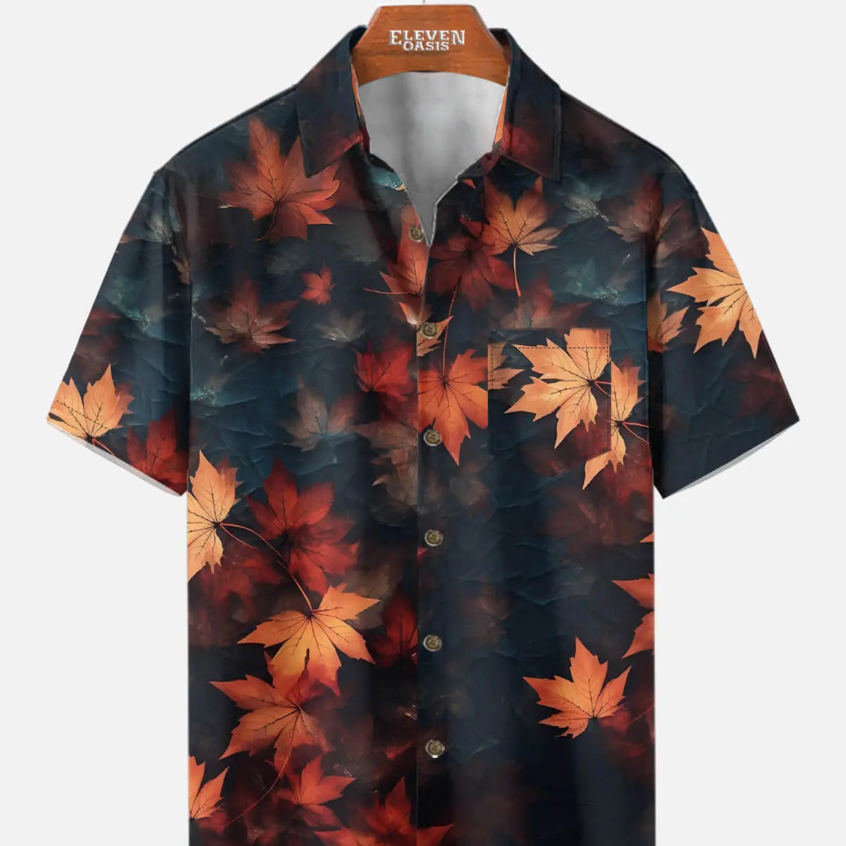 Tall Men's Fall Maple Leaves Short Sleeve Shirt Eleven Oasis