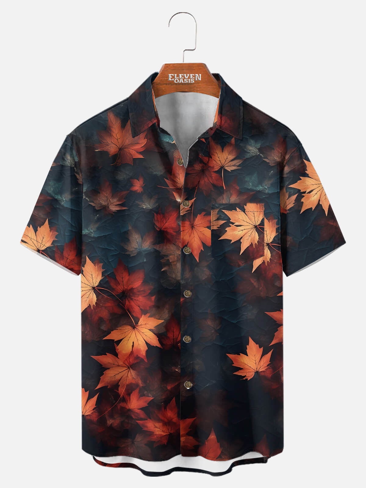 Tall Men's Fall Maple Leaves Short Sleeve Shirt Eleven Oasis