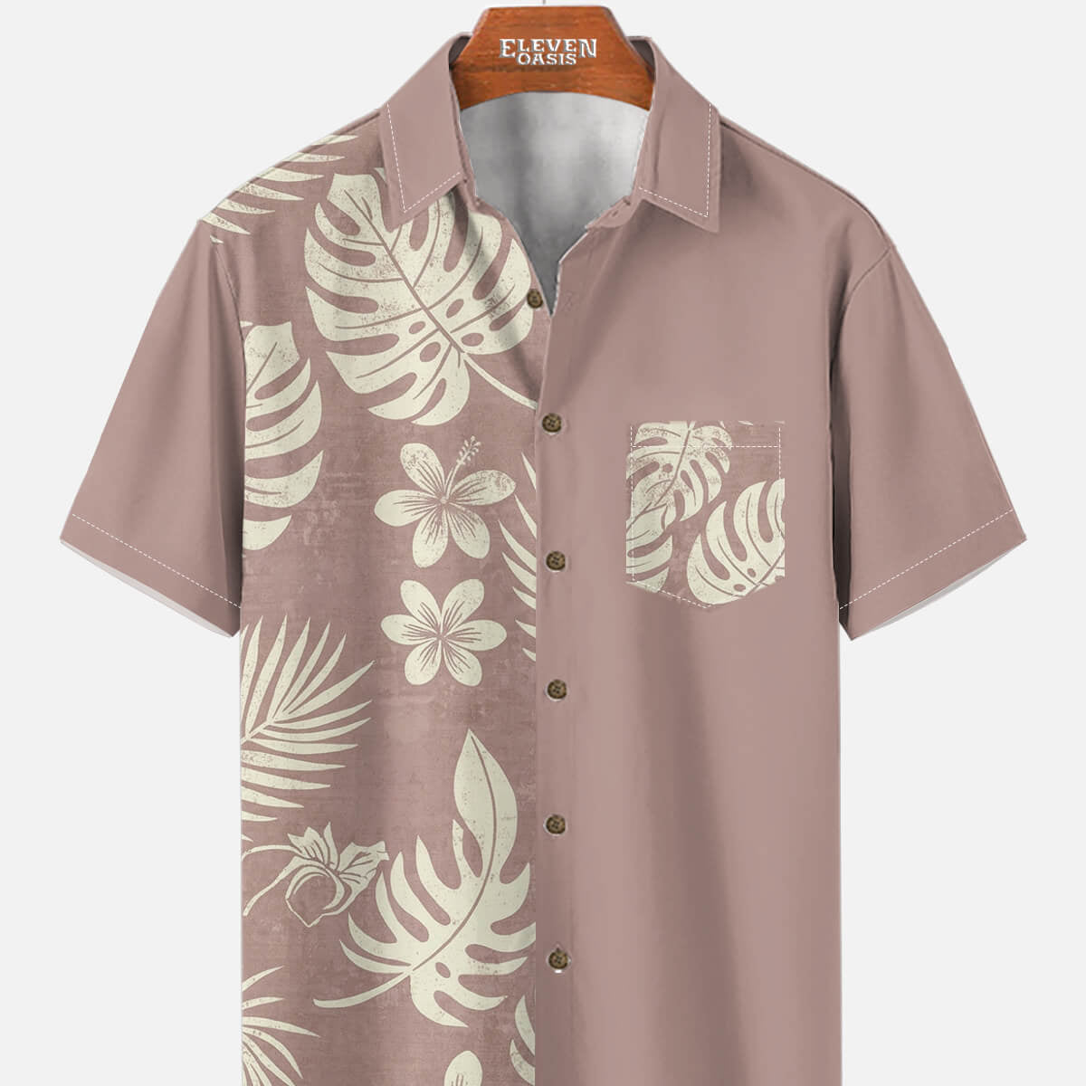 Tall Men's Island Leaf Panel Short Sleeve Shirt Eleven Oasis