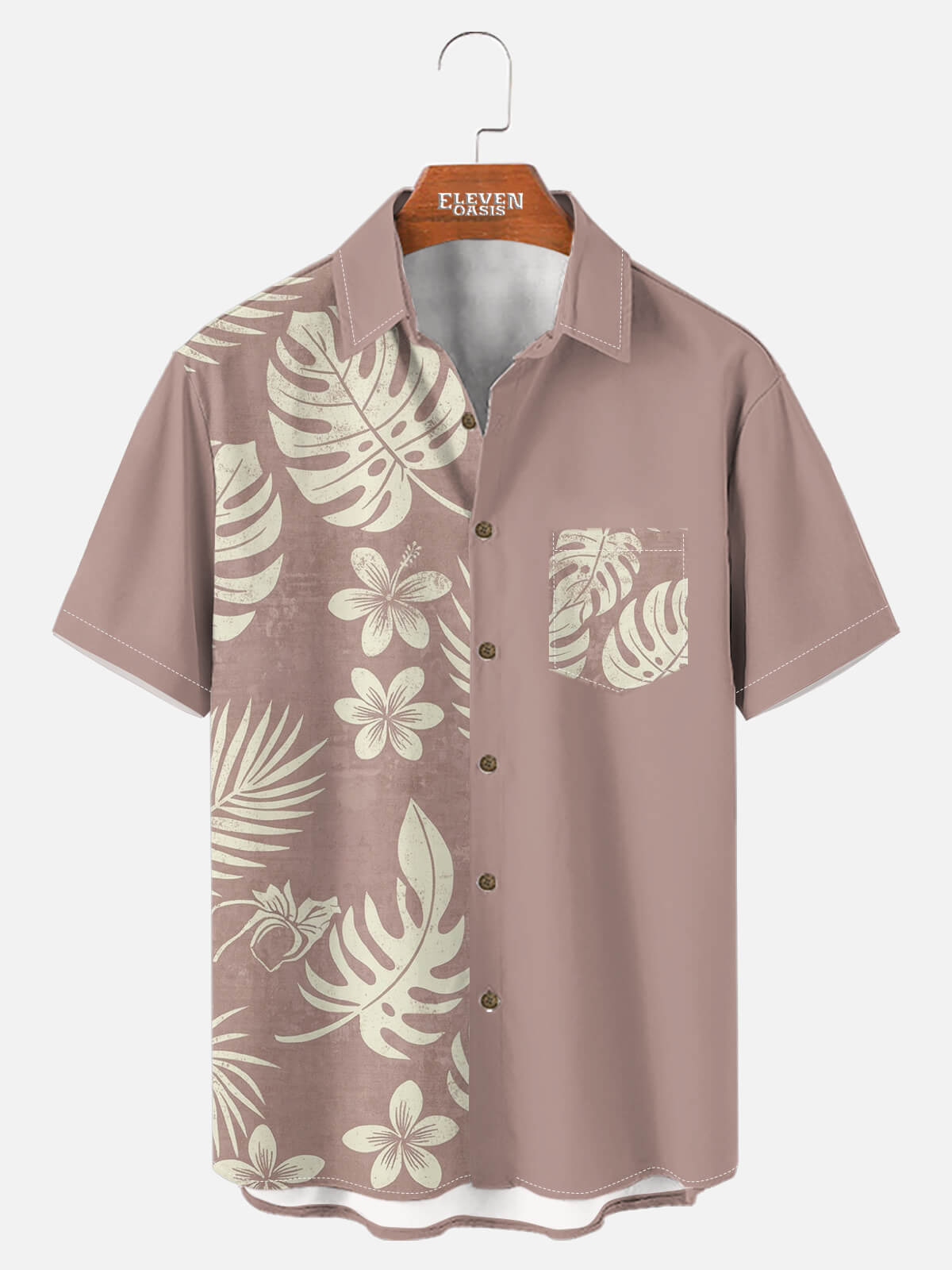 Tall Men's Island Leaf Panel Short Sleeve Shirt Eleven Oasis