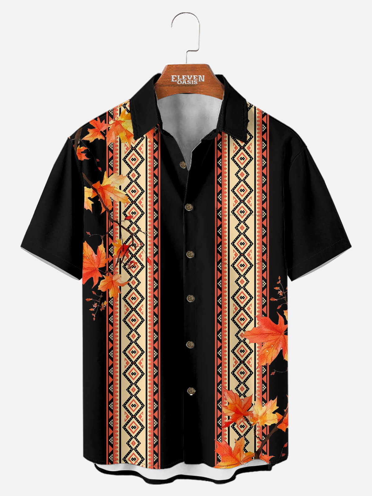 Men's Fall Aztec Leaves Short Sleeve Shirt Eleven Oasis