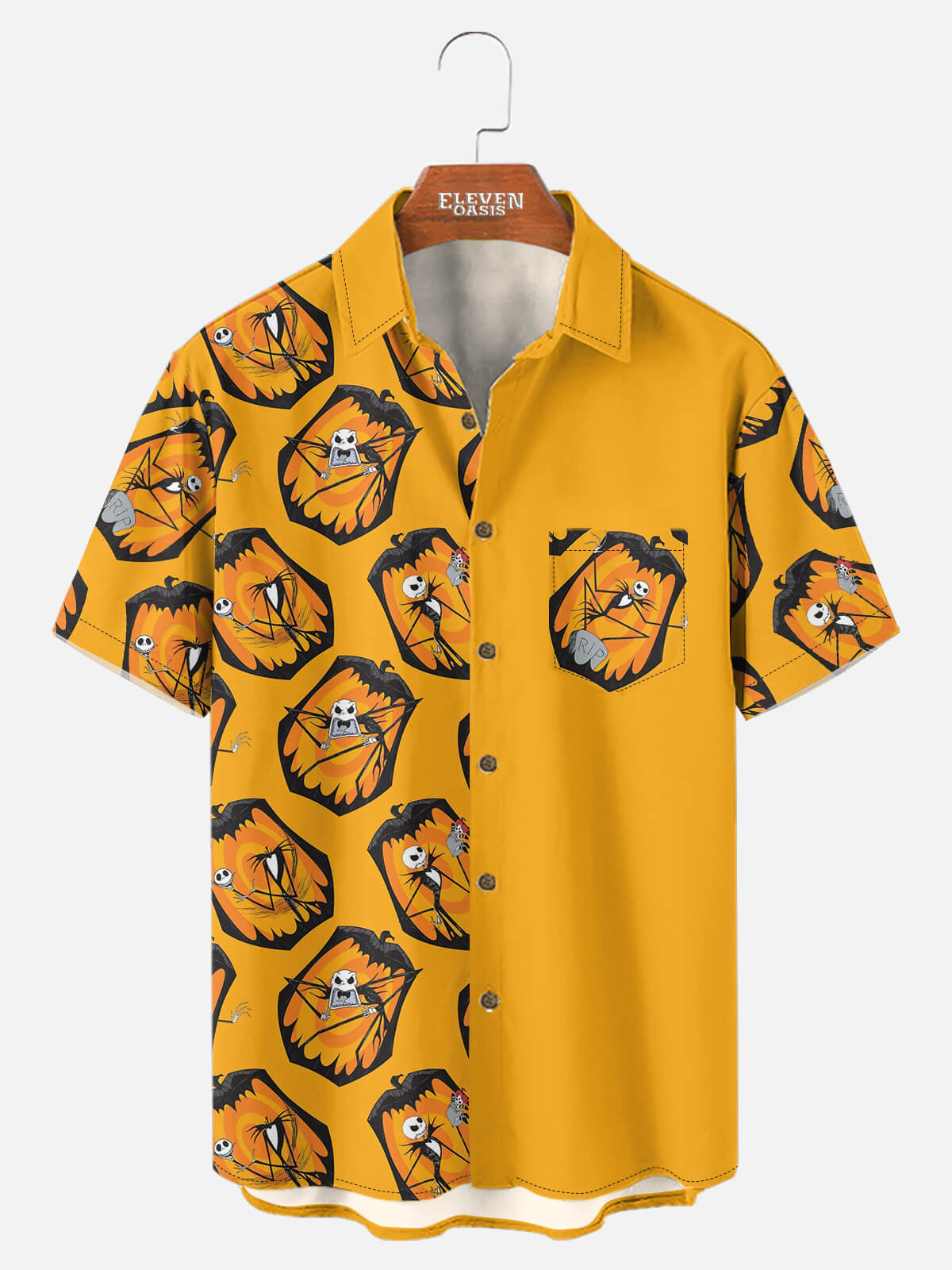 Tall Men's Jack Skellington Pumpkin Patch Halloween Short Sleeve Shirt Eleven Oasis