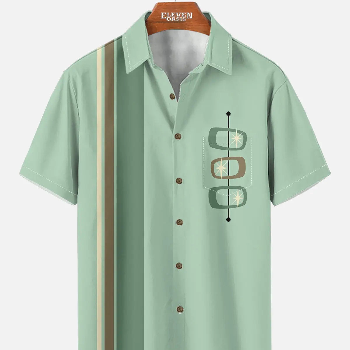 Men's Mid-Century Modern Atomic Bowling Short Sleeve Shirt ElevenOasis