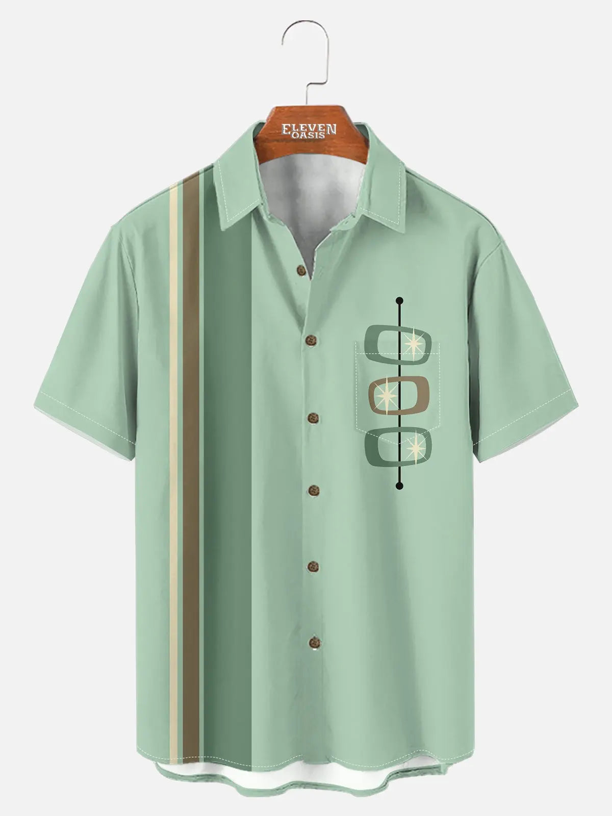 Men's Mid-Century Modern Atomic Bowling Short Sleeve Shirt ElevenOasis