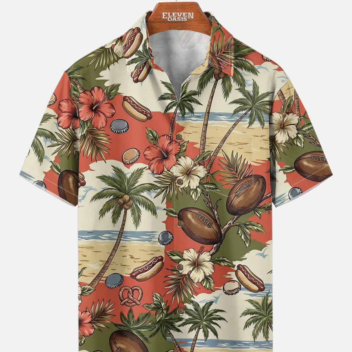 Tall Men's Tropical Retro Football Short Sleeve Shirt Eleven Oasis