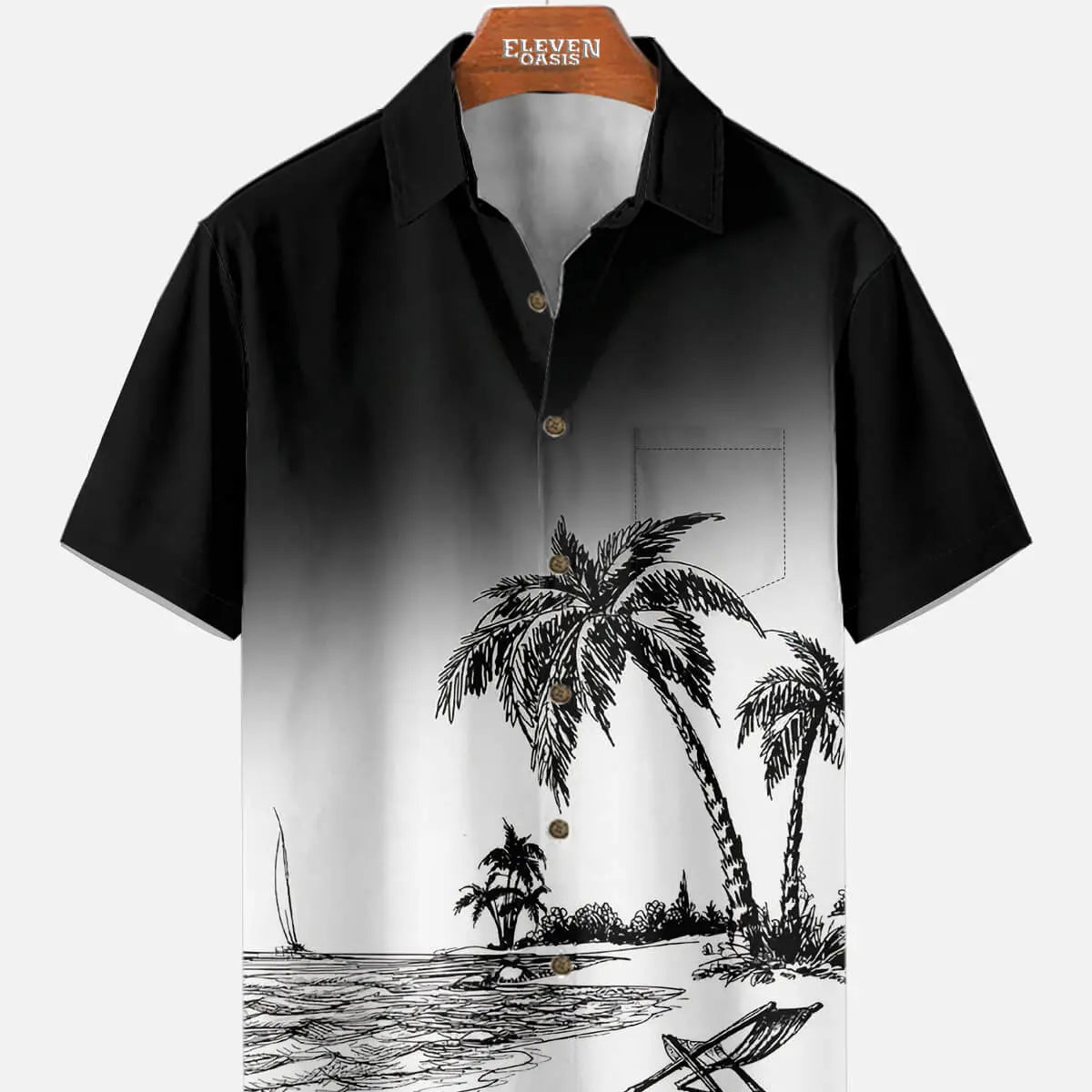 Men's Black & Whire Shore Sketch Short Sleeve Shirt Eleven Oasis
