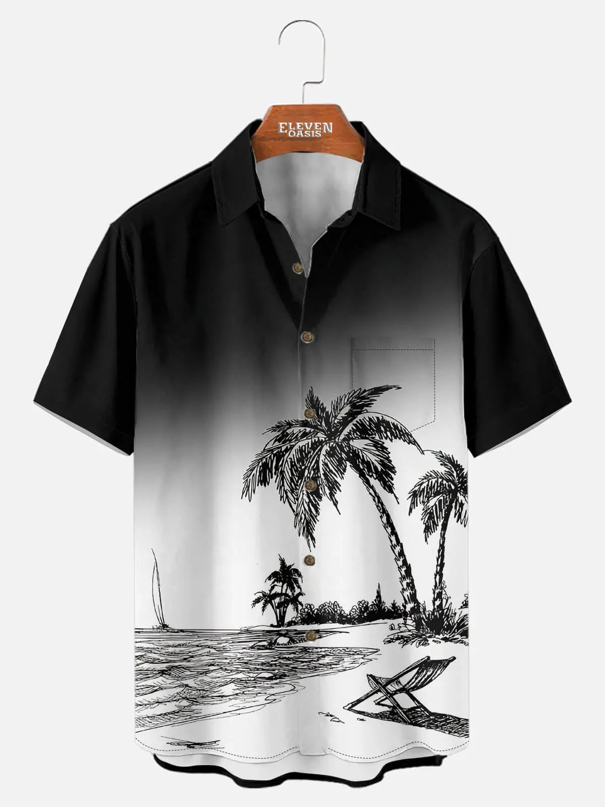 Men's Black & Whire Shore Sketch Short Sleeve Shirt Eleven Oasis