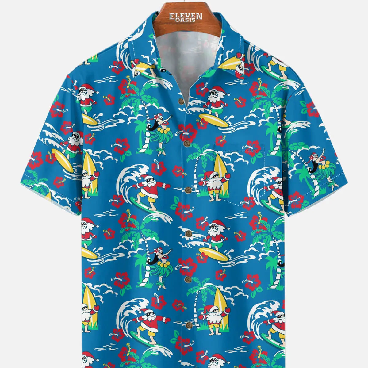 Tall Men's Santa Flamingo Tropical Christmas Short Sleeve Shirt ElevenOasis