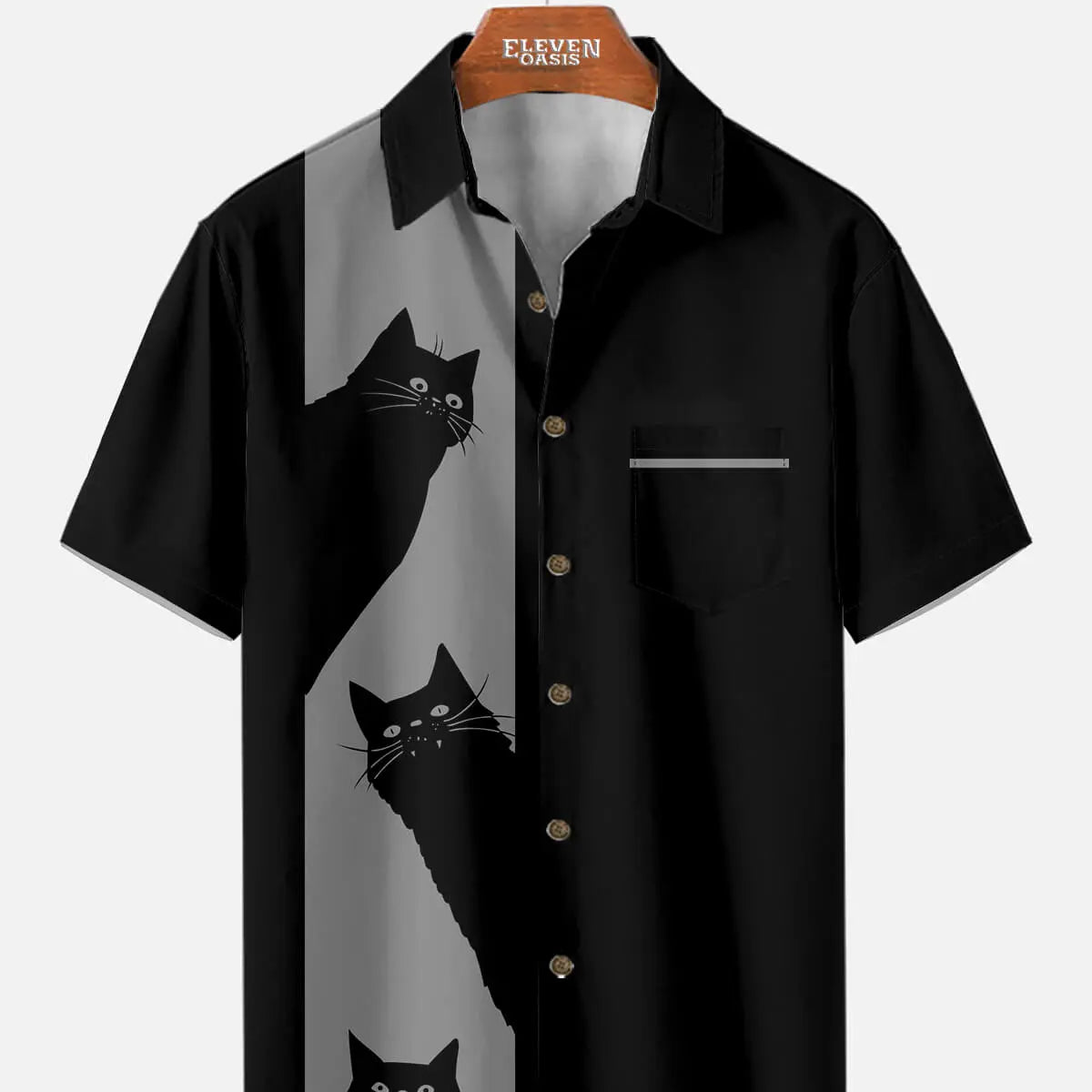 Tall Men's Black Cat Short Sleeve Shirt Eleven Oasis