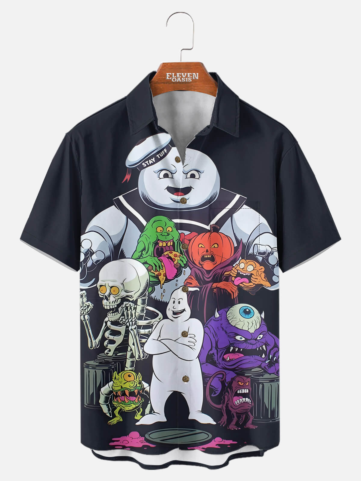 Men's Ghostbusters Cartoon Monsters Short Sleeve Shirt Eleven Oasis