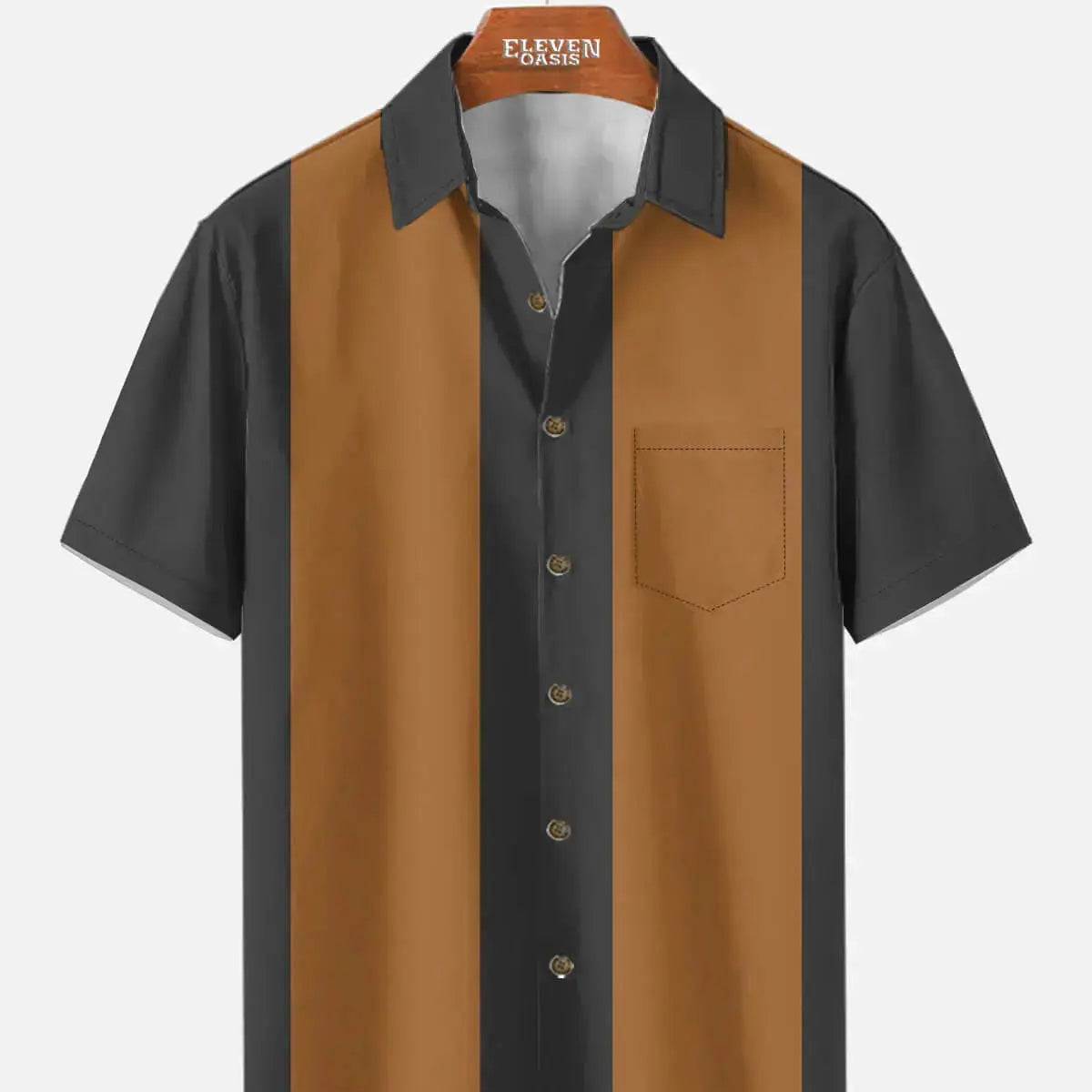 Men's Basic 50s Style Bowling Short Sleeve Shirt ElevenOasis