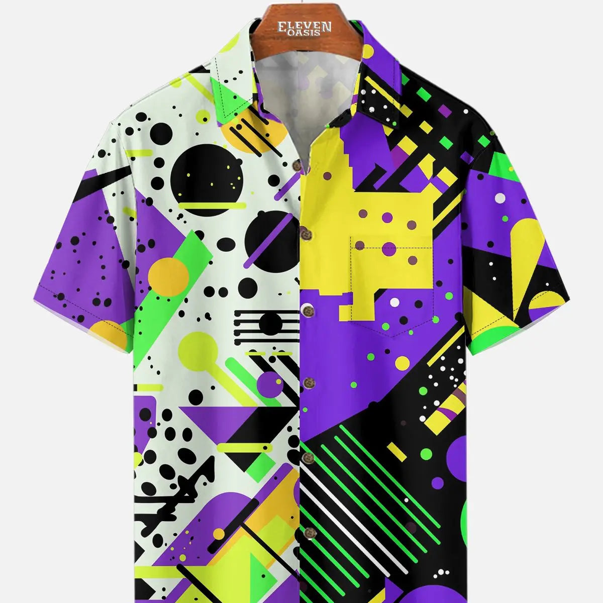 Men's Trapper Keeper Inspired Colorful Geometric Shapes Short Sleeve Shirt ElevenOasis
