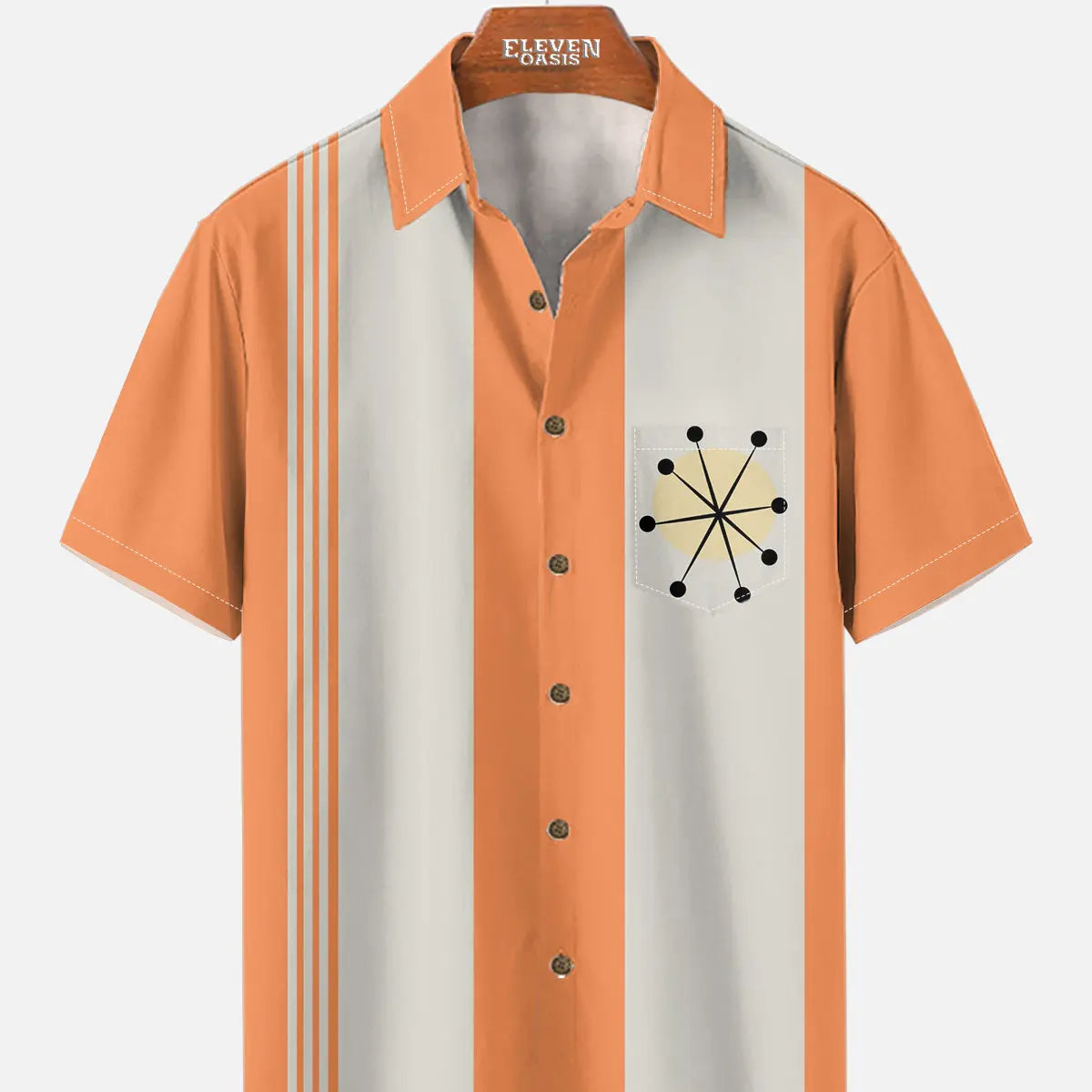 Men's Atomic Starburst Striped Bowling Short Sleeve Shirt ElevenOasis