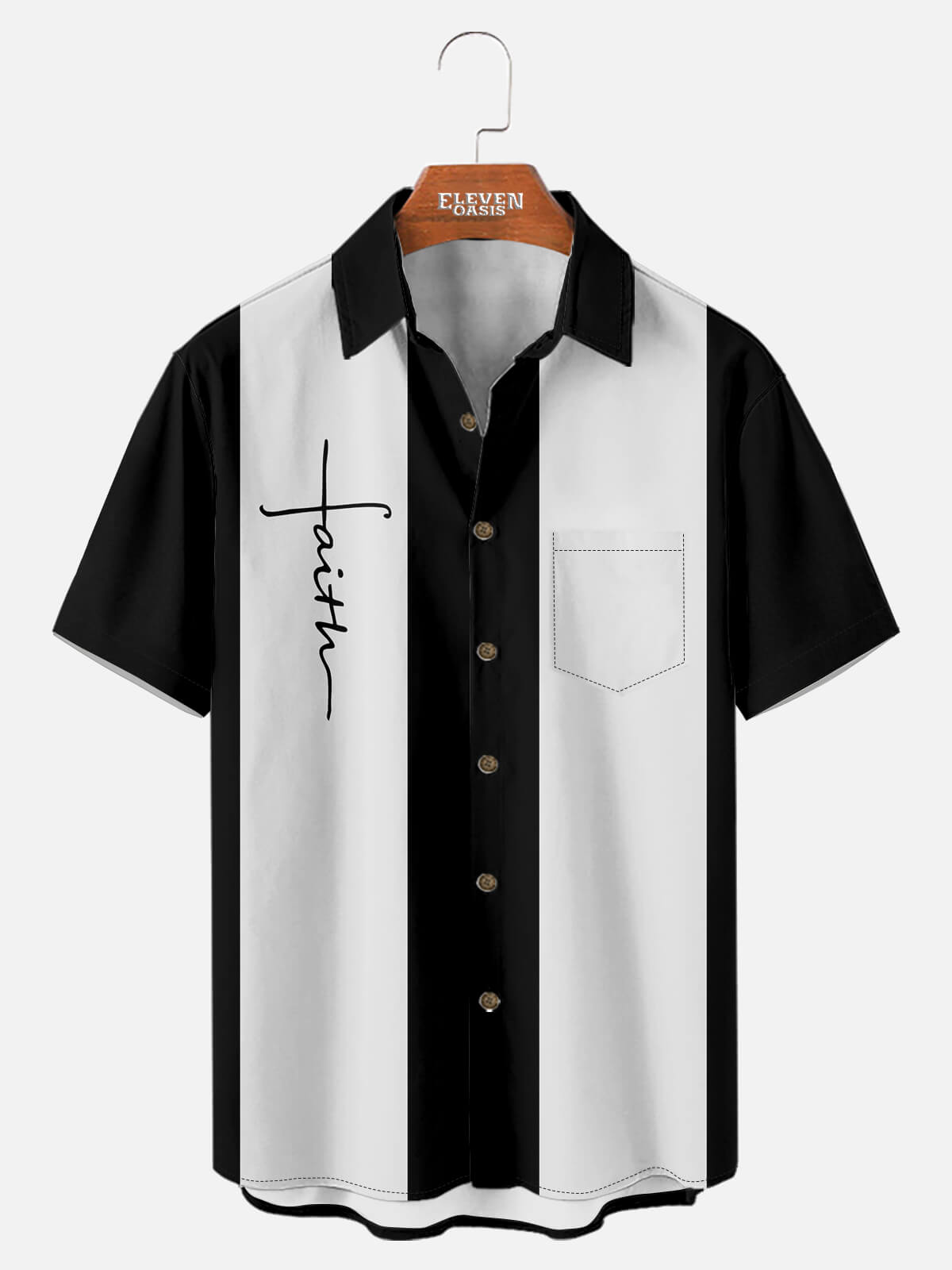 Men's Faith Cross Script Panel Short Sleeve Shirt Eleven Oasis