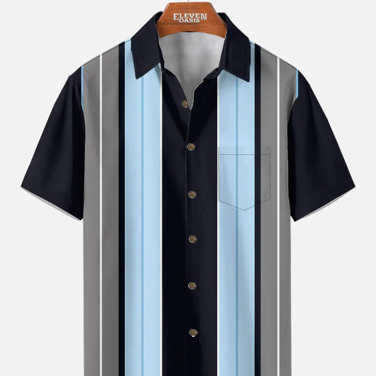 Men's Skyline Stripe Bowling Short Sleeve Shirt Eleven Oasis