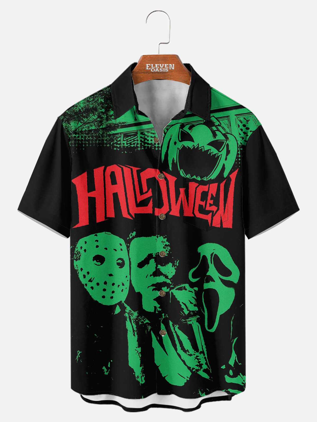 Tall Men's Retro Horror Icons Halloween Short Sleeve Shirt Eleven Oasis