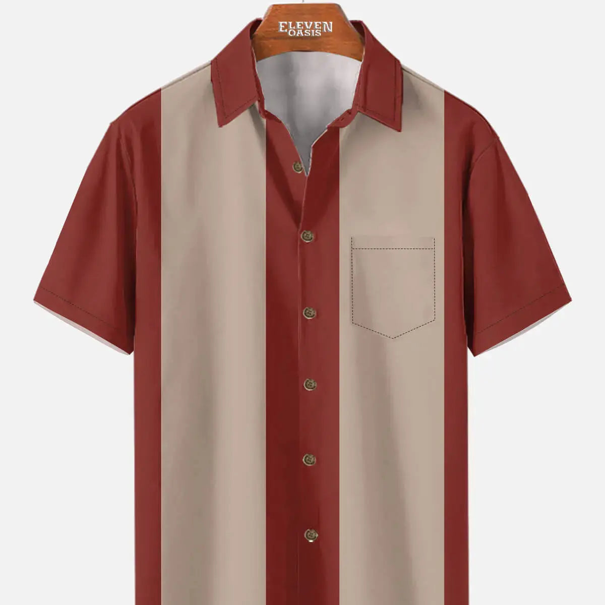 Men's Basic 50s Style Bowling Short Sleeve Shirt ElevenOasis
