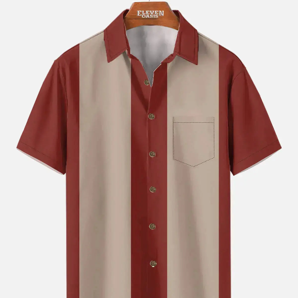 Men's Basic 50s Style Bowling Short Sleeve Shirt ElevenOasis