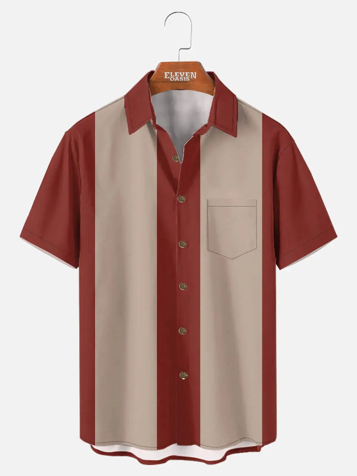 Men's Basic 50s Style Bowling Short Sleeve Shirt ElevenOasis