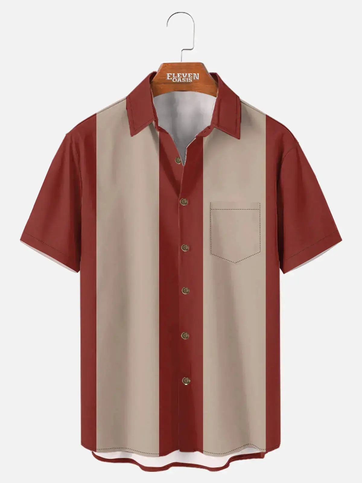 Men's Basic 50s Style Bowling Short Sleeve Shirt ElevenOasis