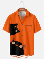 Men's Curious Black Cats Graphic Short Sleeve Shirt Eleven Oasis