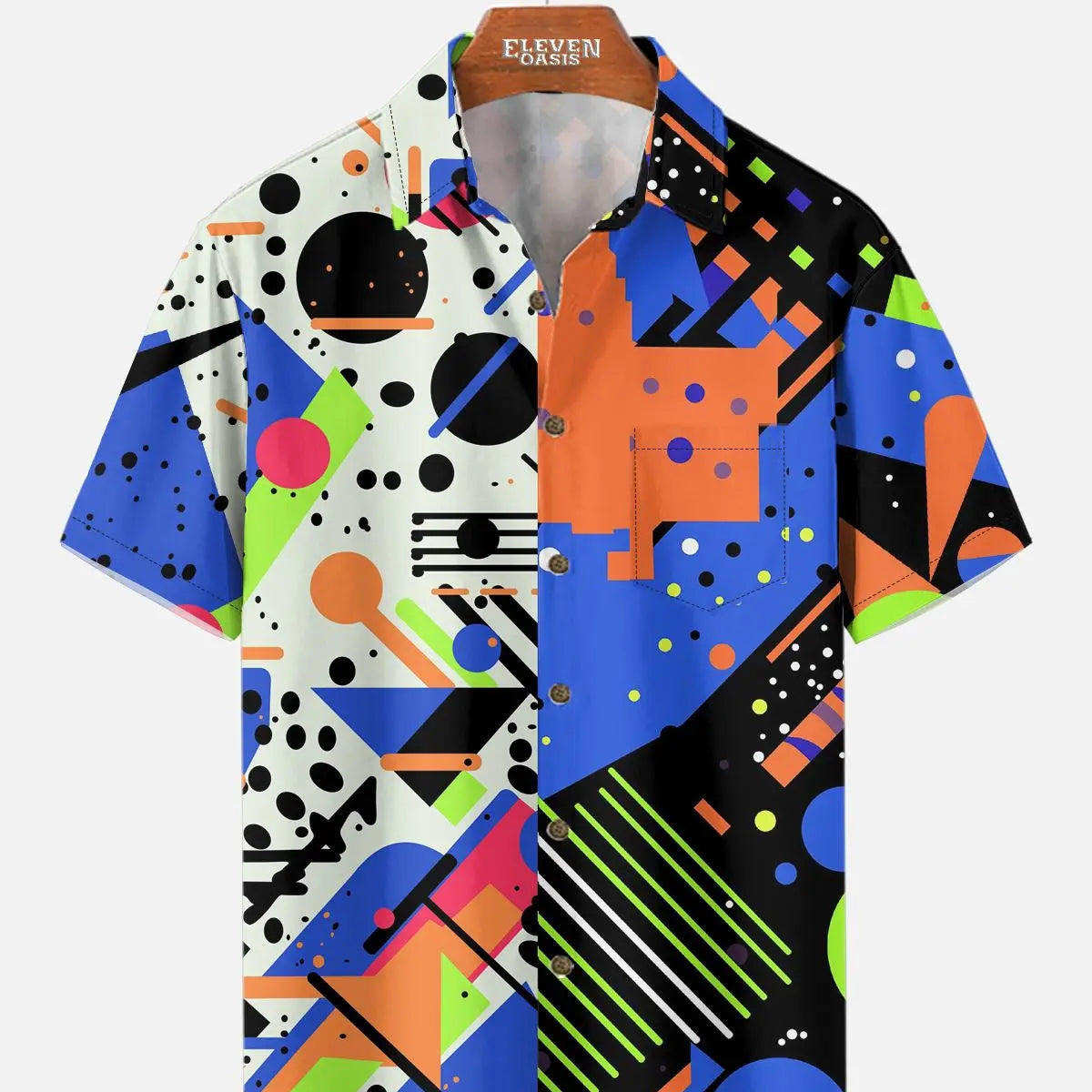 Men's Trapper Keeper Inspired Colorful Geometric Shapes Short Sleeve Shirt ElevenOasis