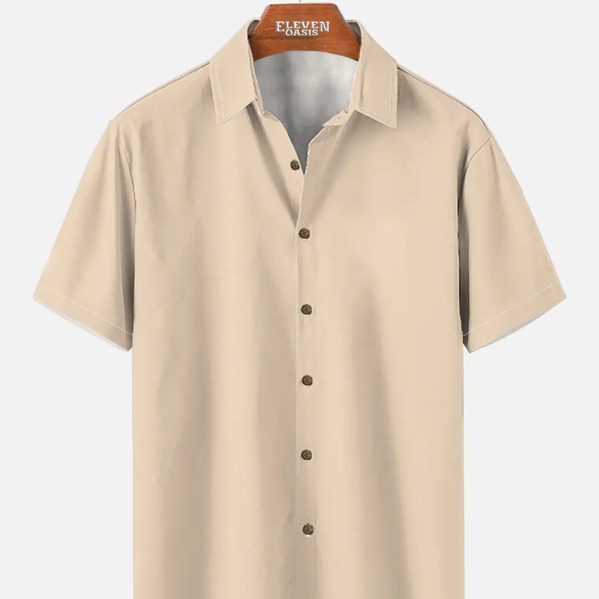 Tall Men's Casual Linen-Feel Printed Solid Color Button Short Sleeve Shirt ElevenOasis