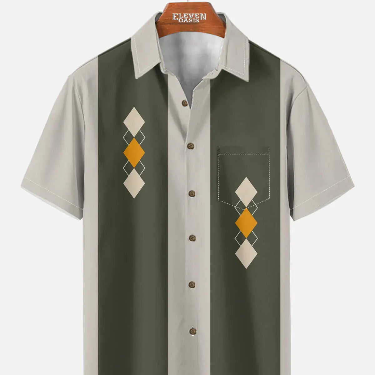 Men's Retro Argyle Panel Short Sleeve Shirt Eleven Oasis