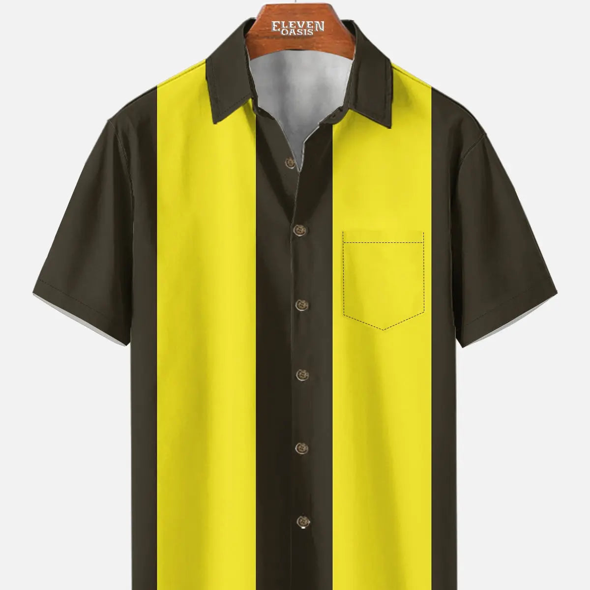 Men's Basic 50s Style Bowling Short Sleeve Shirt ElevenOasis