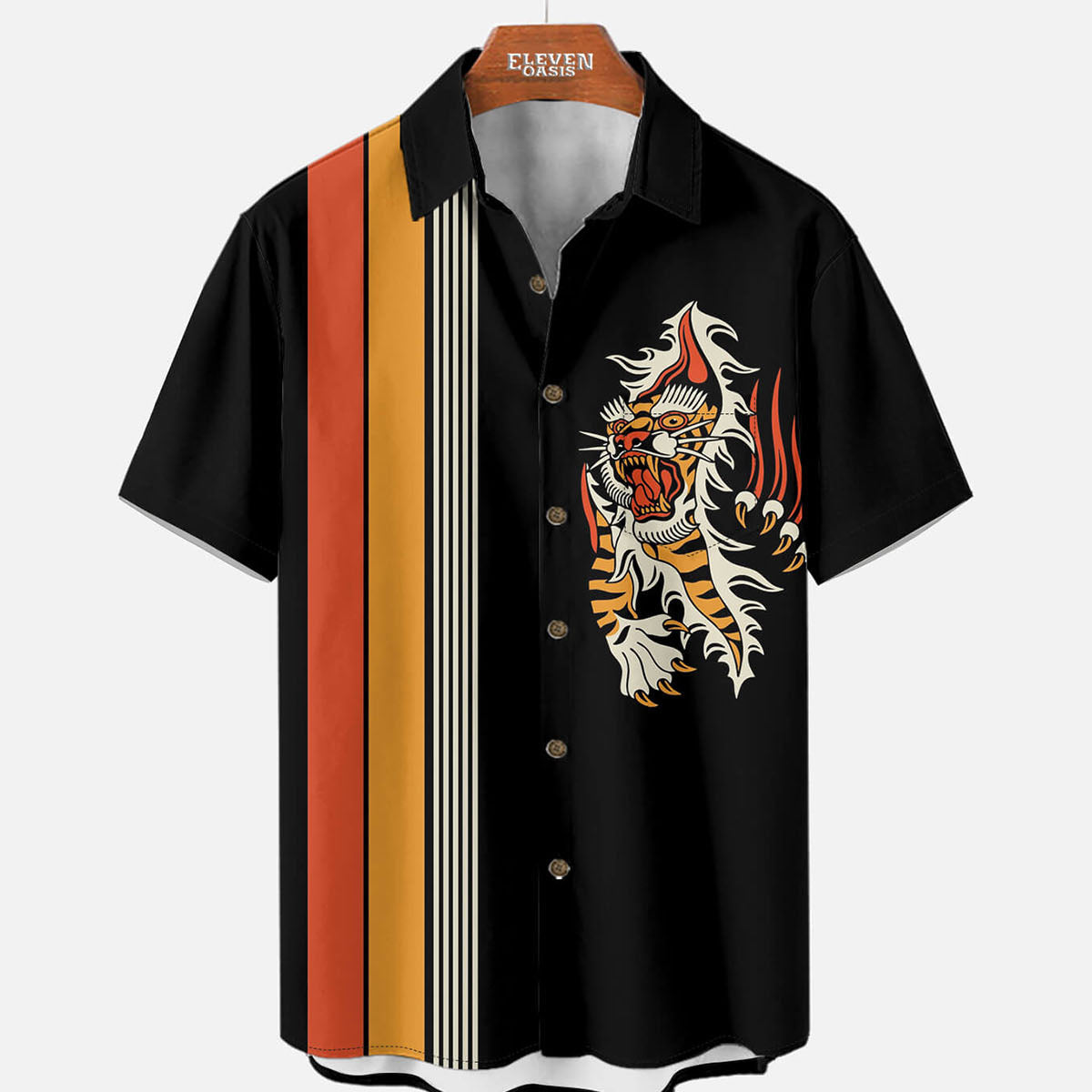 Men's Retro Stripe Tiger Short Sleeve Shirt Eleven Oasis