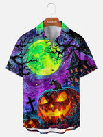 Tall Men's Haunted Pumpkin Moon Short Sleeve Shirt Eleven Oasis