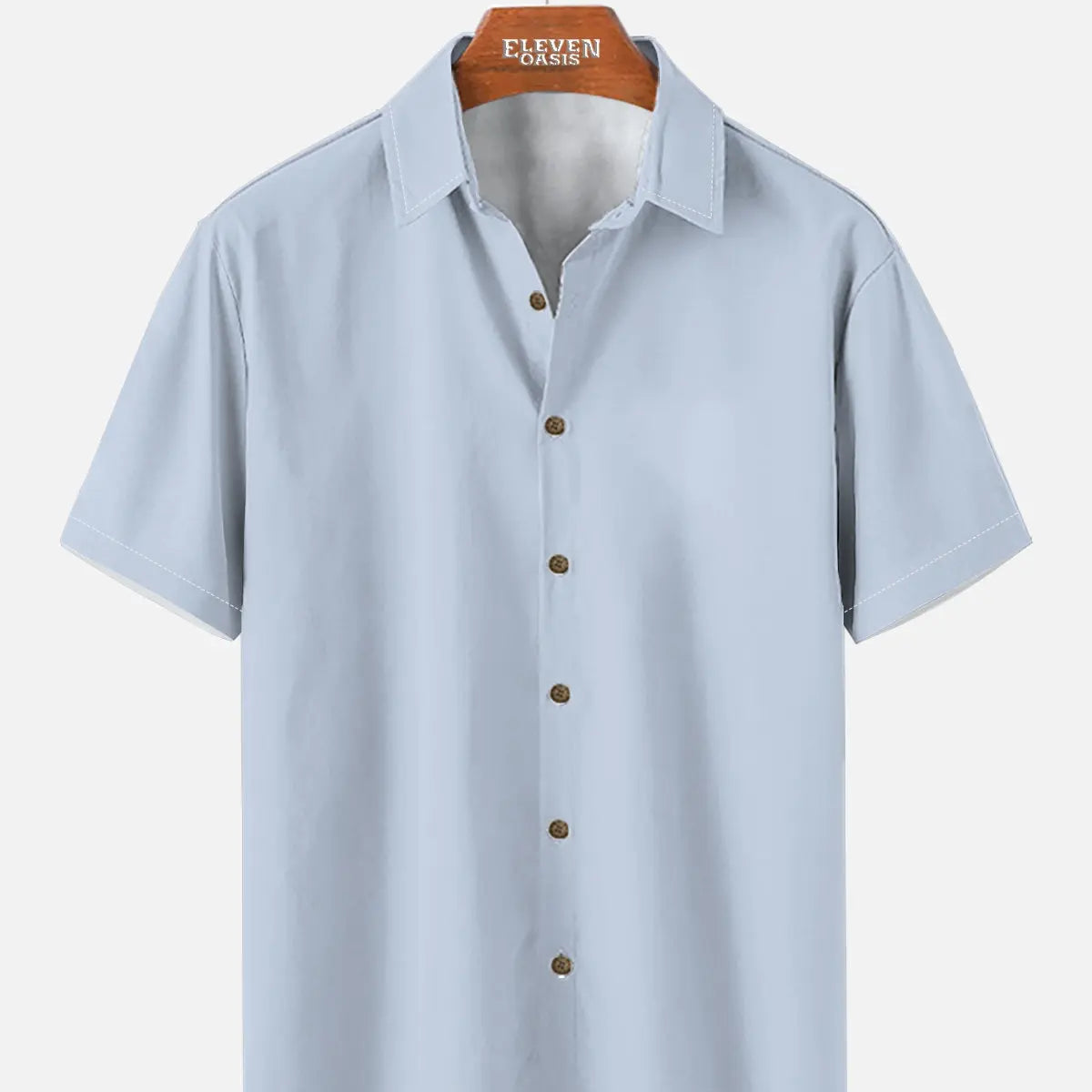 Tall Men's Casual Linen-Feel Printed Solid Color Button Short Sleeve Shirt ElevenOasis