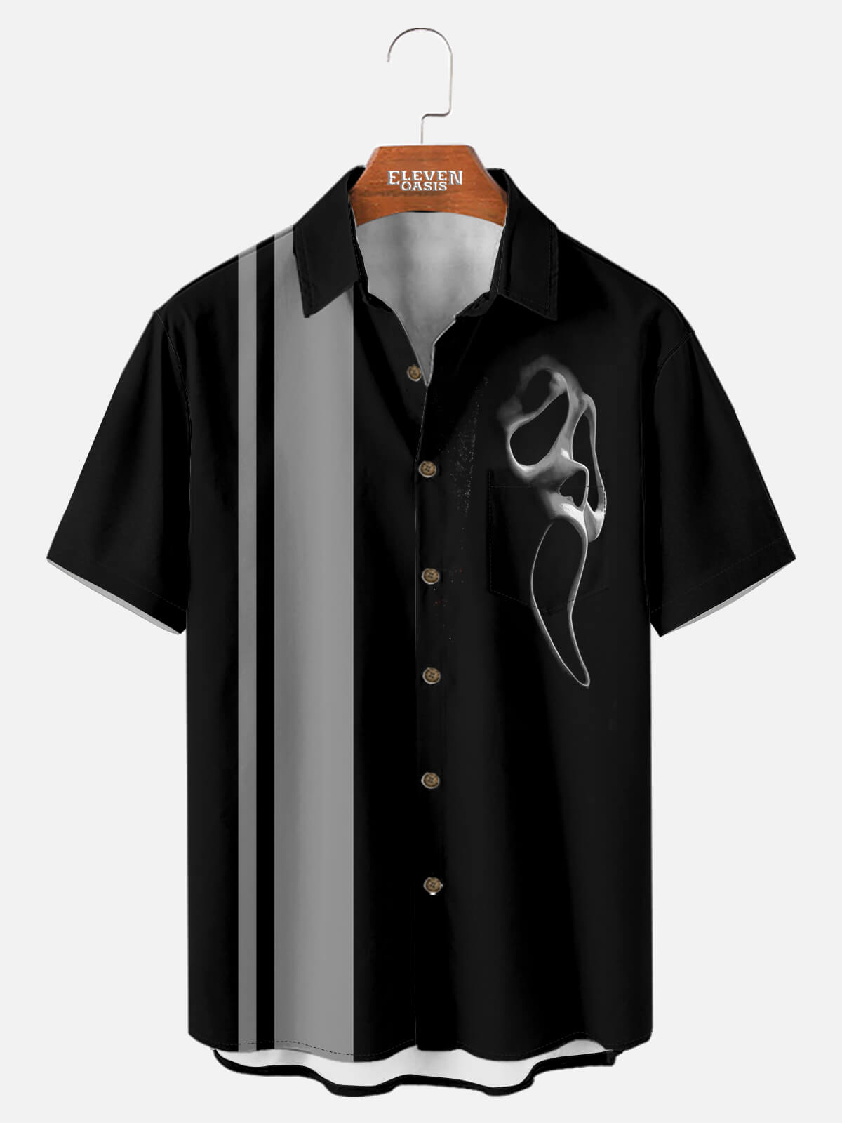 Tall Men's Ghost Face Stripe Halloween Short Sleeve Shirt Eleven Oasis