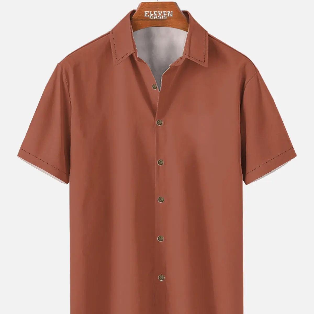 Tall Men's Casual Linen-Feel Printed Solid Color Button Short Sleeve Shirt ElevenOasis