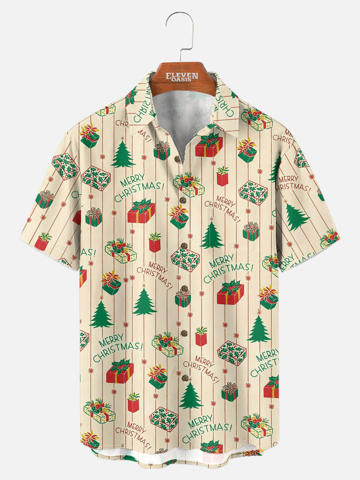 Tall Men's Christmas Gifts and Trees All Over Print Short Sleeve Shirt Eleven Oasis