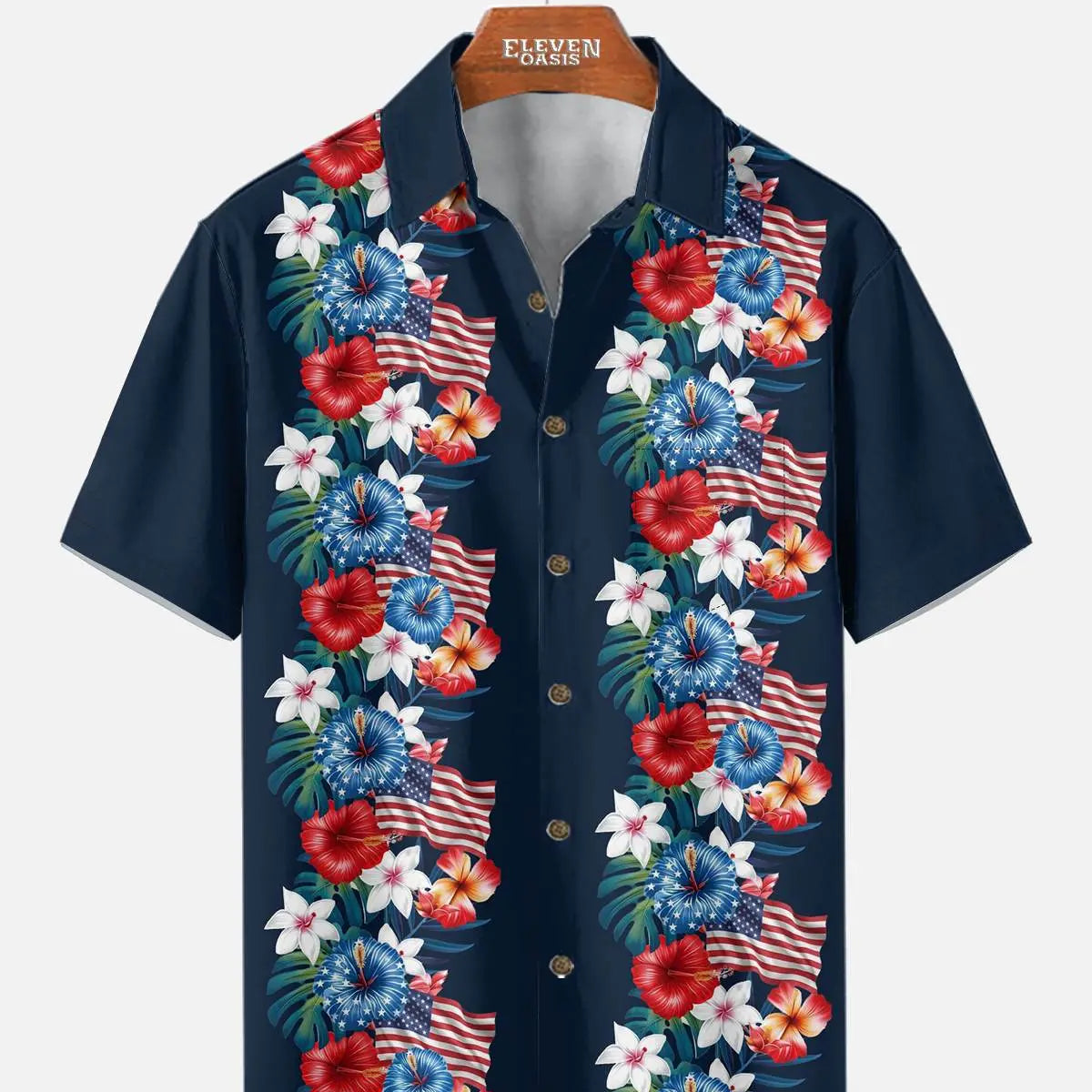 Men's Patriotic Tropical Floral Short Sleeve Shirt Eleven Oasis