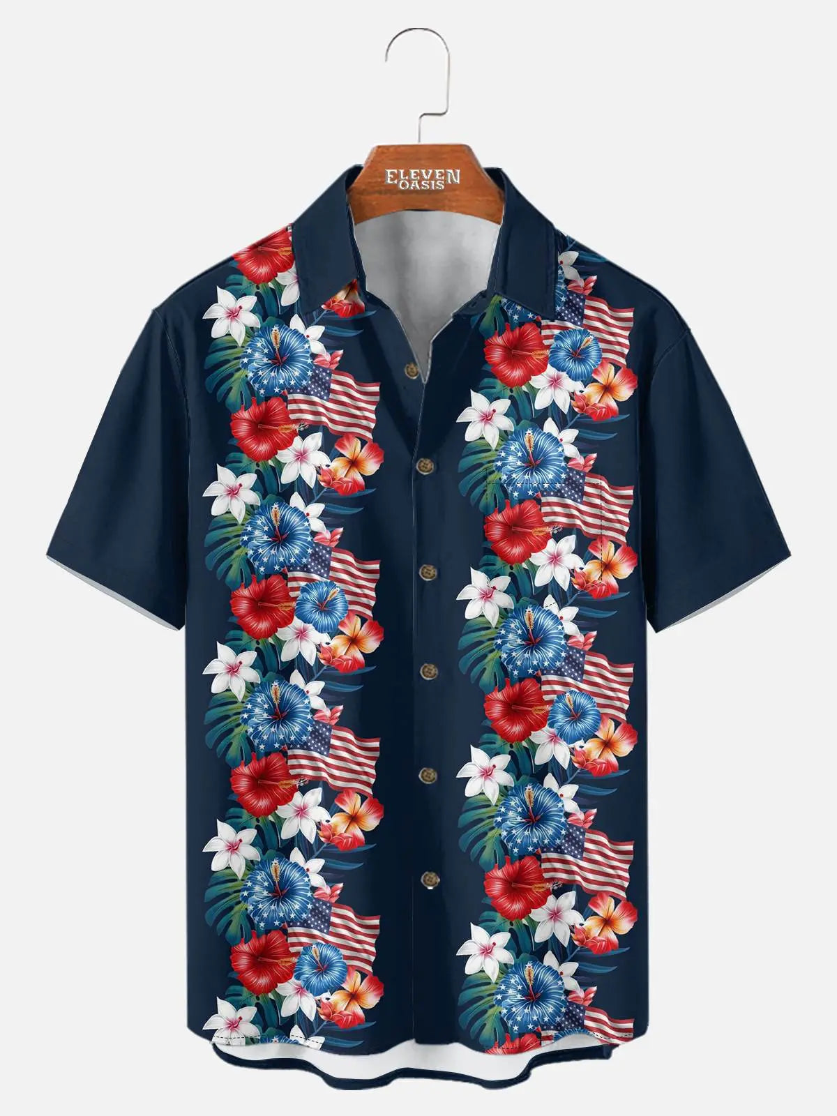 Men's Patriotic Tropical Floral Short Sleeve Shirt Eleven Oasis