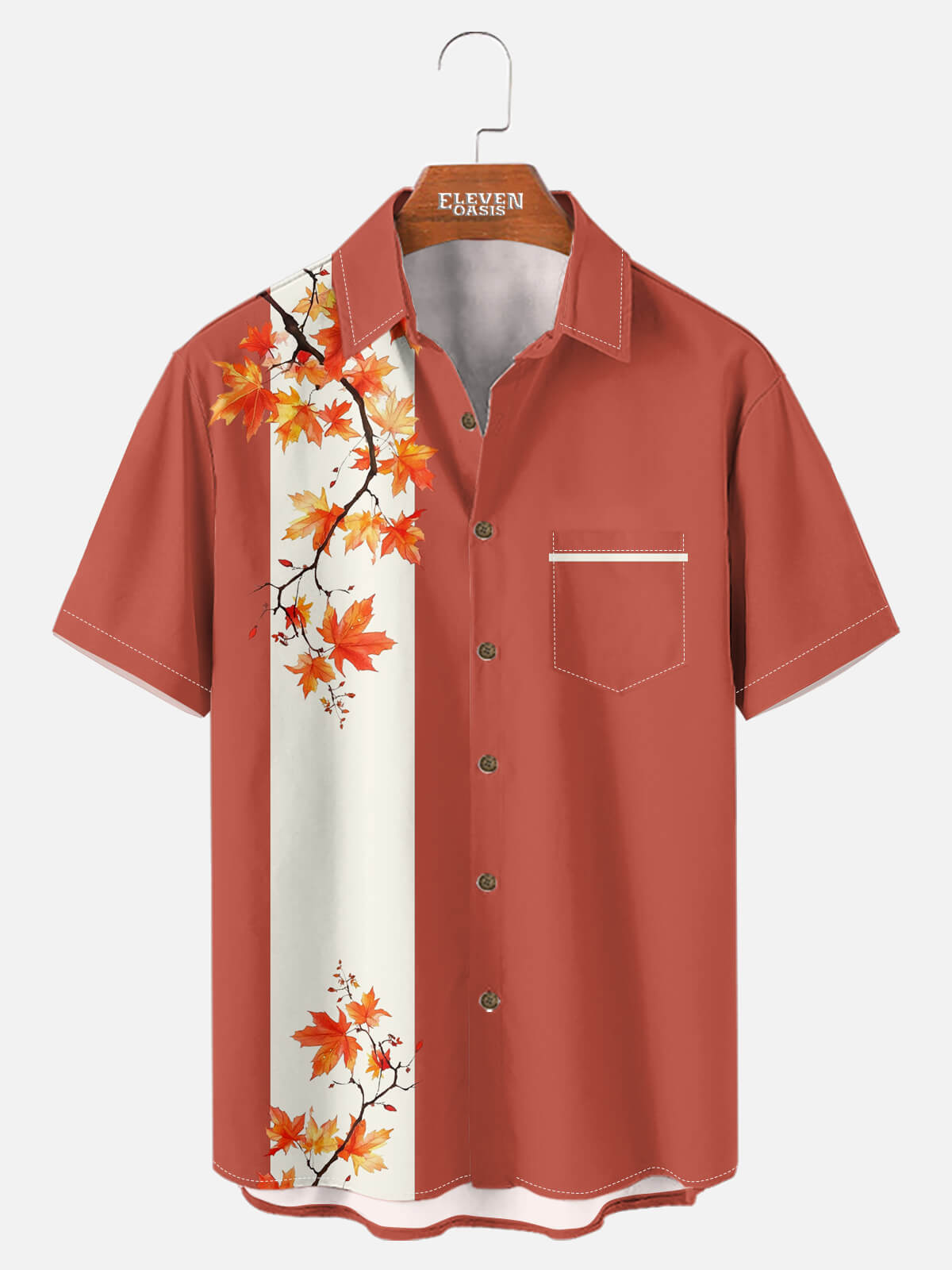Men's Fall Maple Branch Panel Short Sleeve Shirt Eleven Oasis