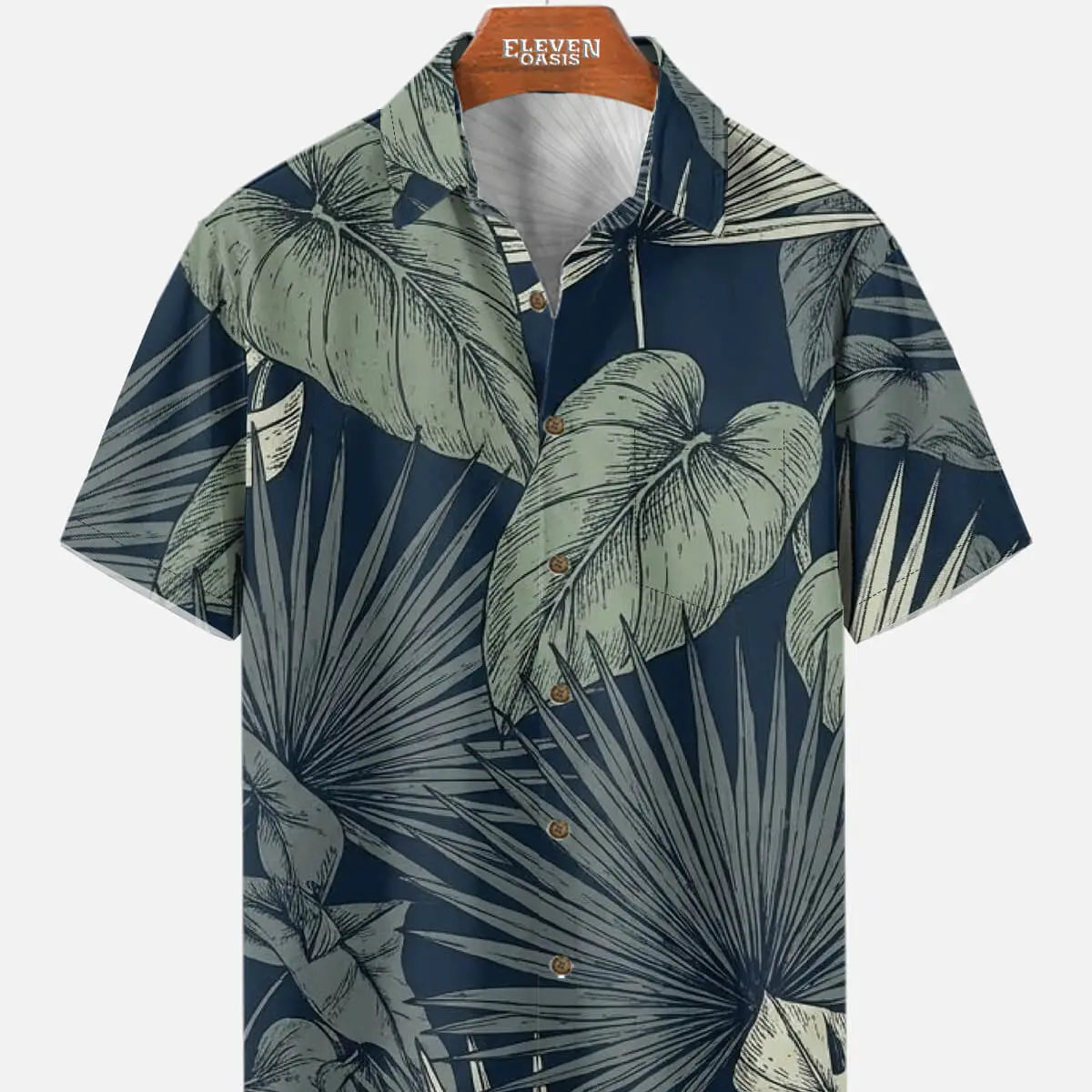 Tall Men's Tropical Palm Short Sleeve Shirt Eleven Oasis